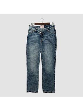 Revice Denim Women's Blue Acid Wash V-Waist High Rise Straight Leg Jeans Sz 27
